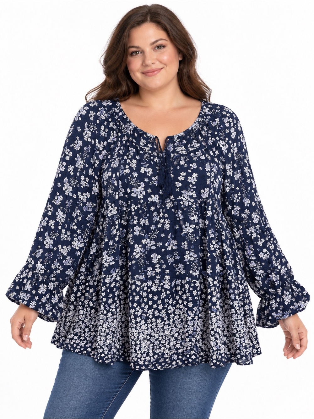 Old Navy Navy & White Floral Peasant Tunic